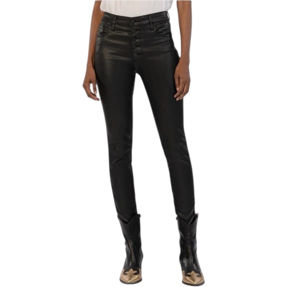 Kut‎ from the Kloth Mia High Rise Skinny Black Coated Leather Pants